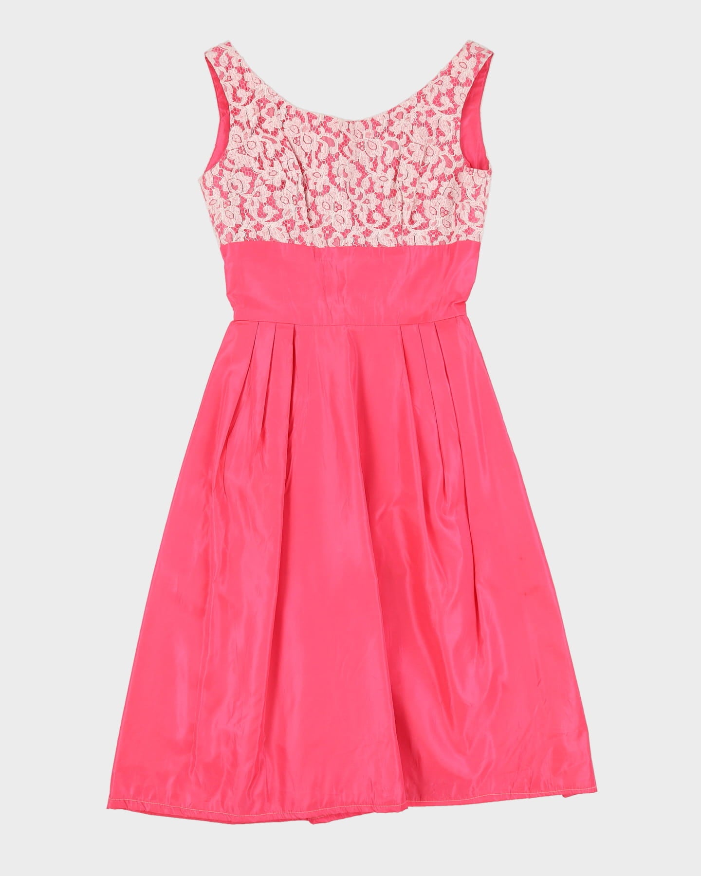 image of Vintage 1950s Pink With White Lace Cocktail Dress - XS