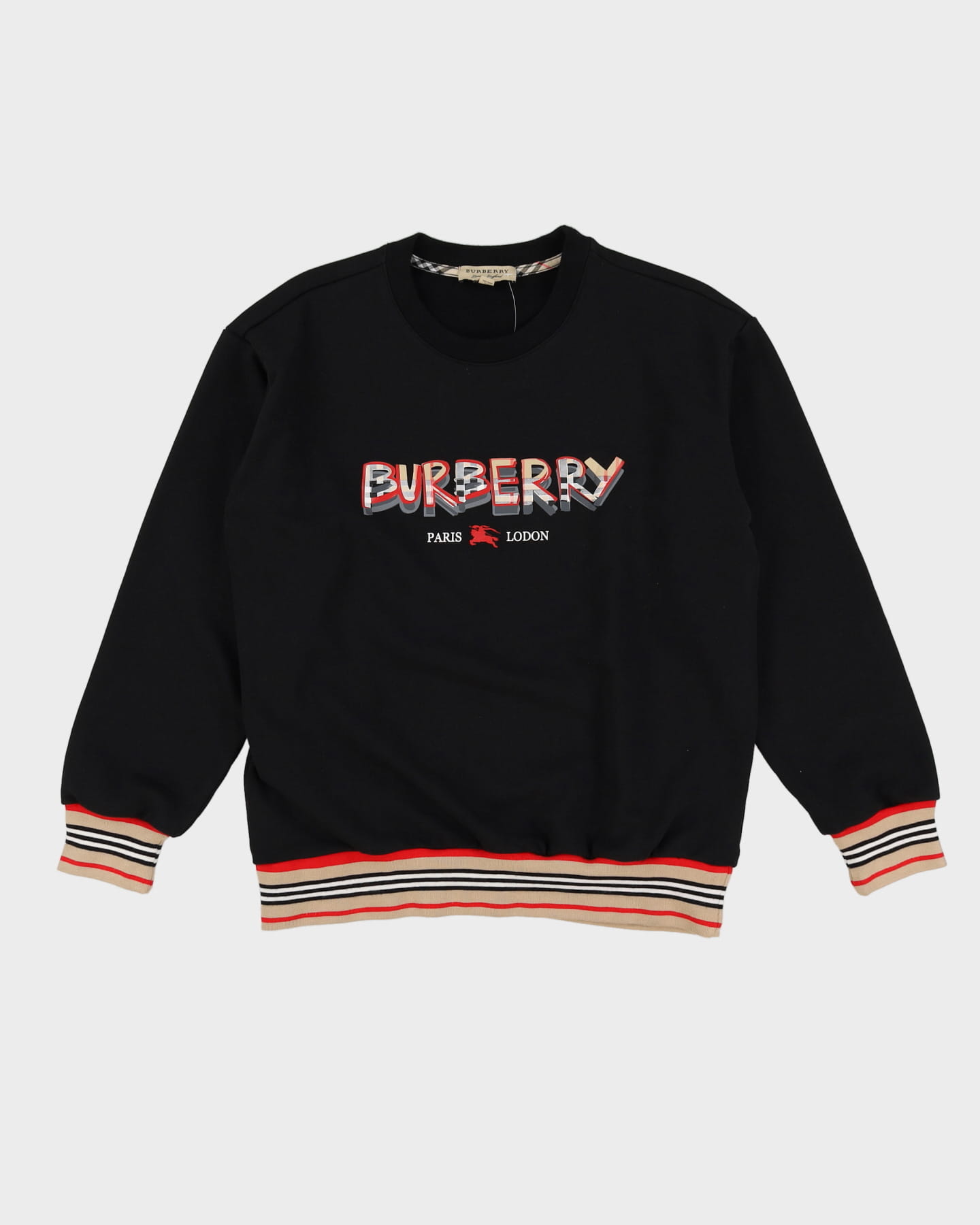 Burberry Black Nova Check Spell Out Designer Sweatshirt - XL