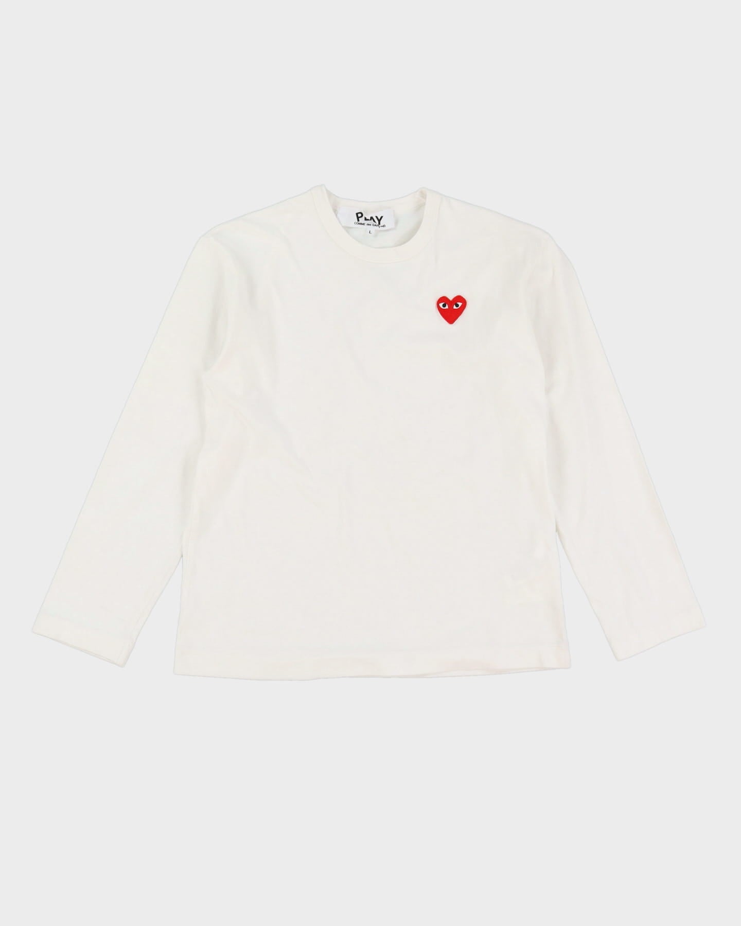 Comme De Garcons Play White Long Sleeve Heart T-Shirt - L