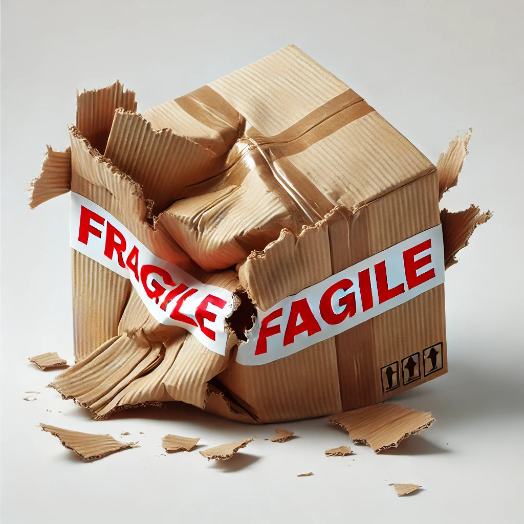 A damage shipping box with fragile tape