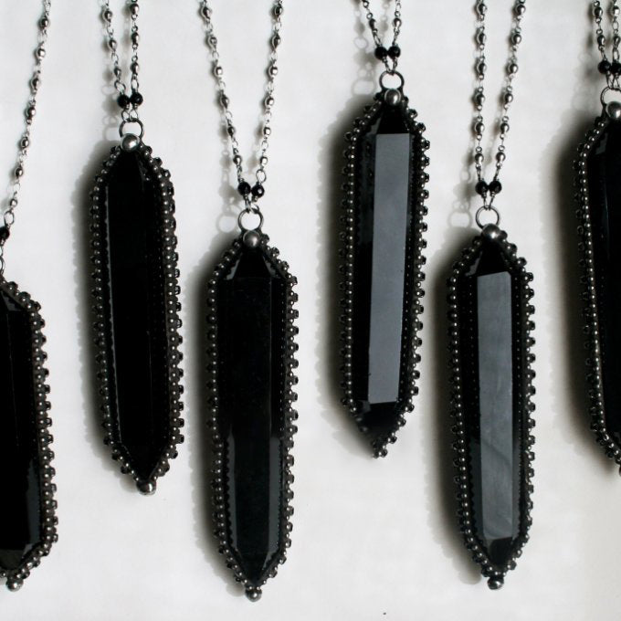 Linpeng Black Crystal Bead Box Rosary Necklace DIY Kit, Jet