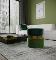 Pouf cassiopée en velours bicolore vert cerclé de laiton