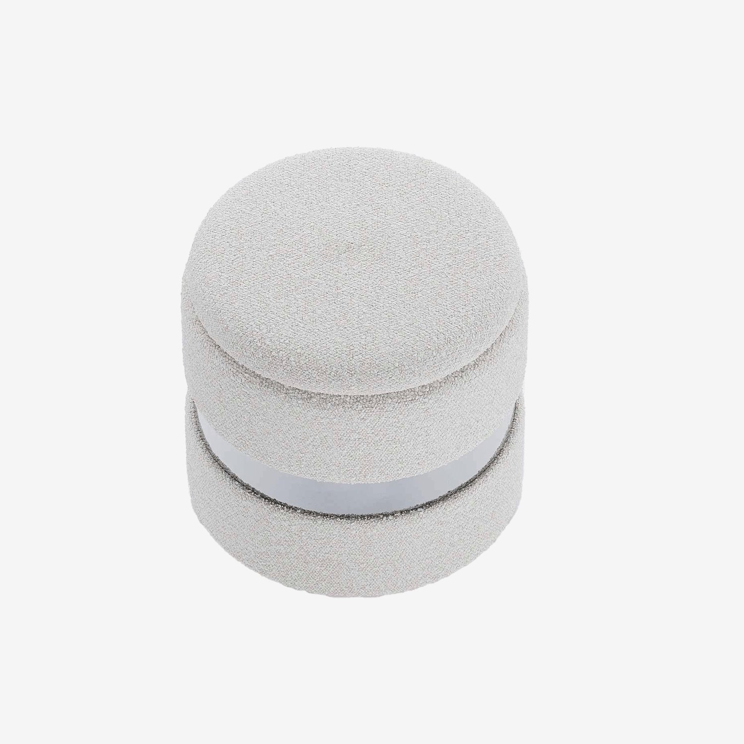 pouf rond bouclette gris-crème & métal argenté avec rangement capucine