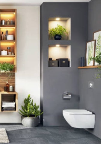 Comment décorer des WC zen, élégants et très contemporains : bois, porcelaine, plantes vertes, ardoise