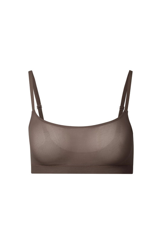 Olympia Mesh Scoop-Neck Shelf Bra Deep Taupe