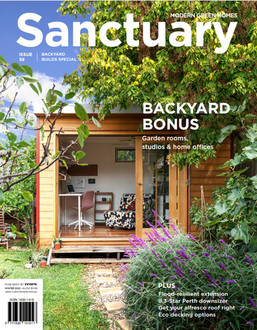 Sanctuary Magazine cover - All Decked Out article featuring CERES Fair Wood 