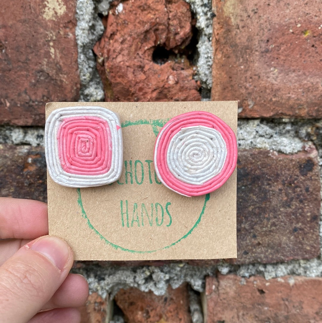 Recycled Paper Earrings Square & Round