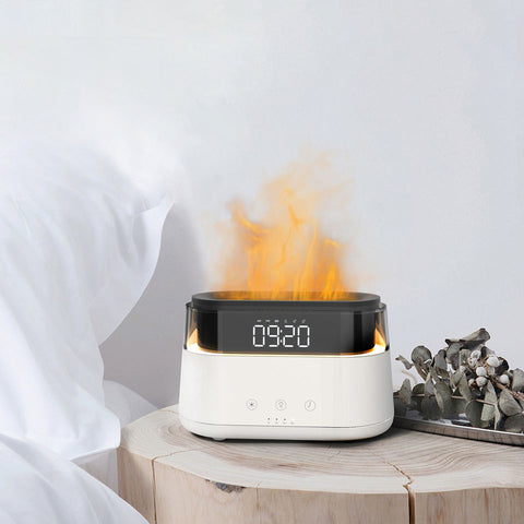 Hivagi® Elegant Alarm Clock Aroma Oil Diffuser Innovative Simulation Flame  Humidifier With Timer Function Flame Night Light For Home Office Yoga Gym.  at Rs 2199.00