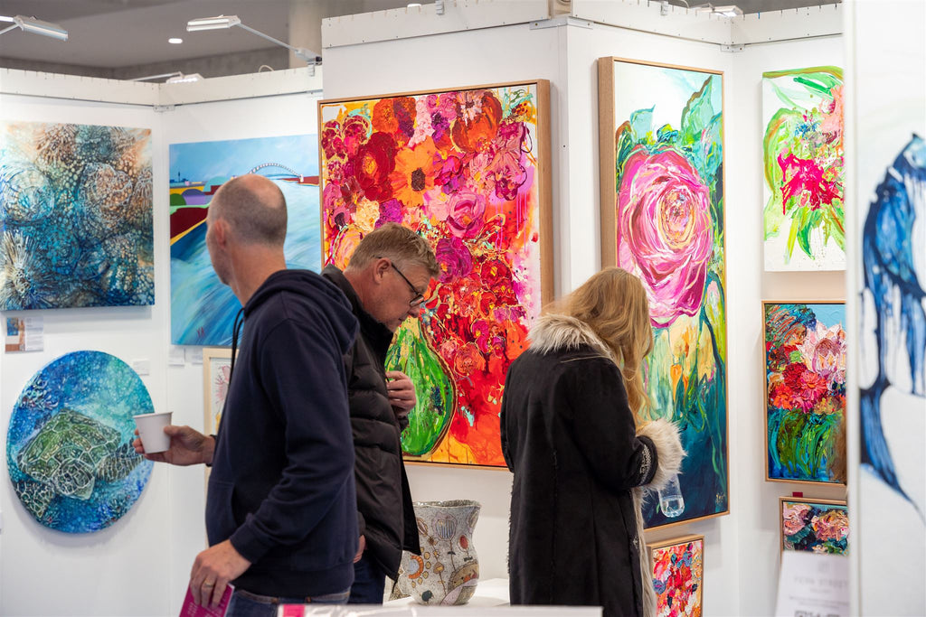 Visitors to Kerry Bruce Art and Fern Street Gallery's Stand at the Affordable Art Fair Sydney 2023