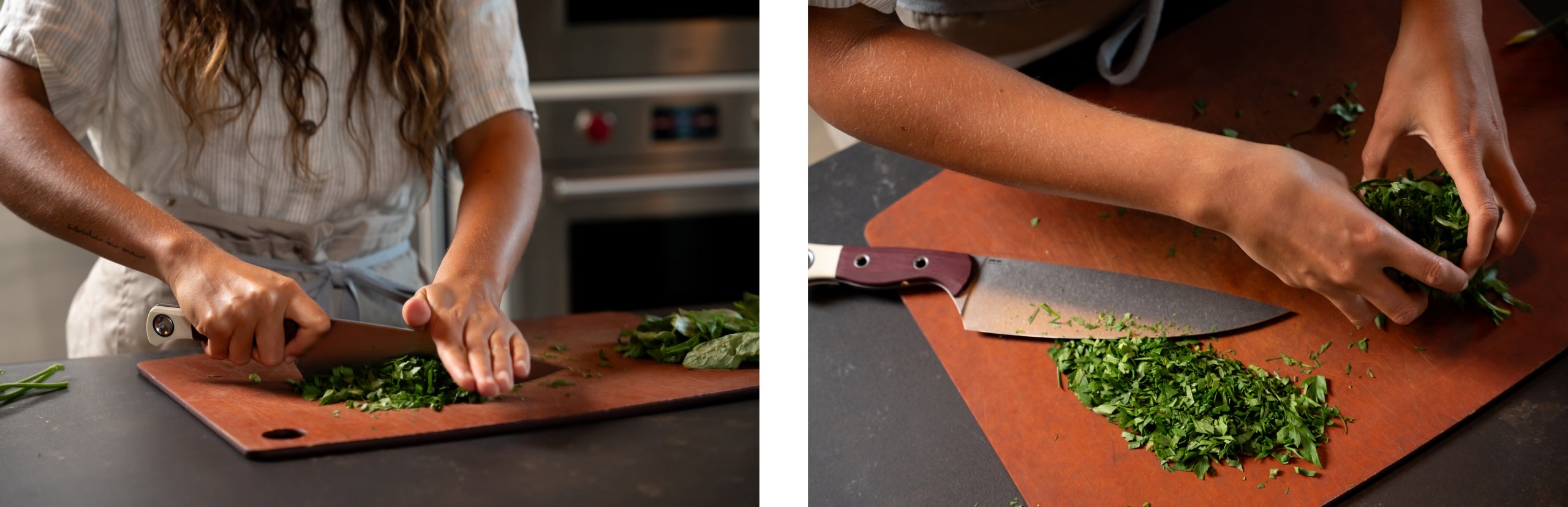 Emily Harkavy chopping basil