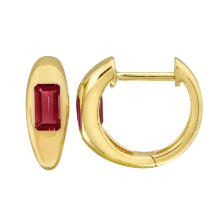 Agent Jewel - 14k Yellow Gold Inlay Emerald Shaped Sapphire Earrings