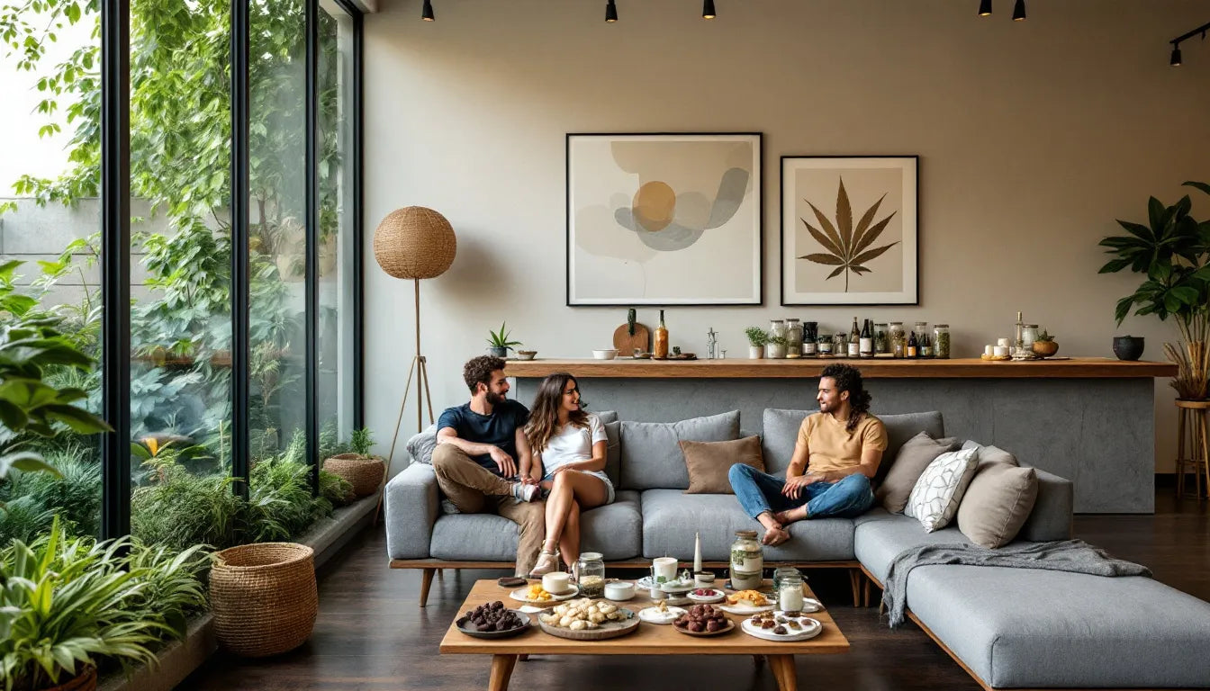 Trendy cannabis lounge interior in Los Angeles