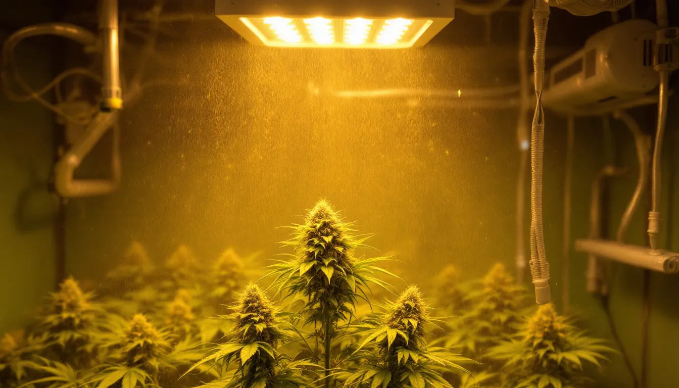 male cannabis pollen drifting in indoor grow area
