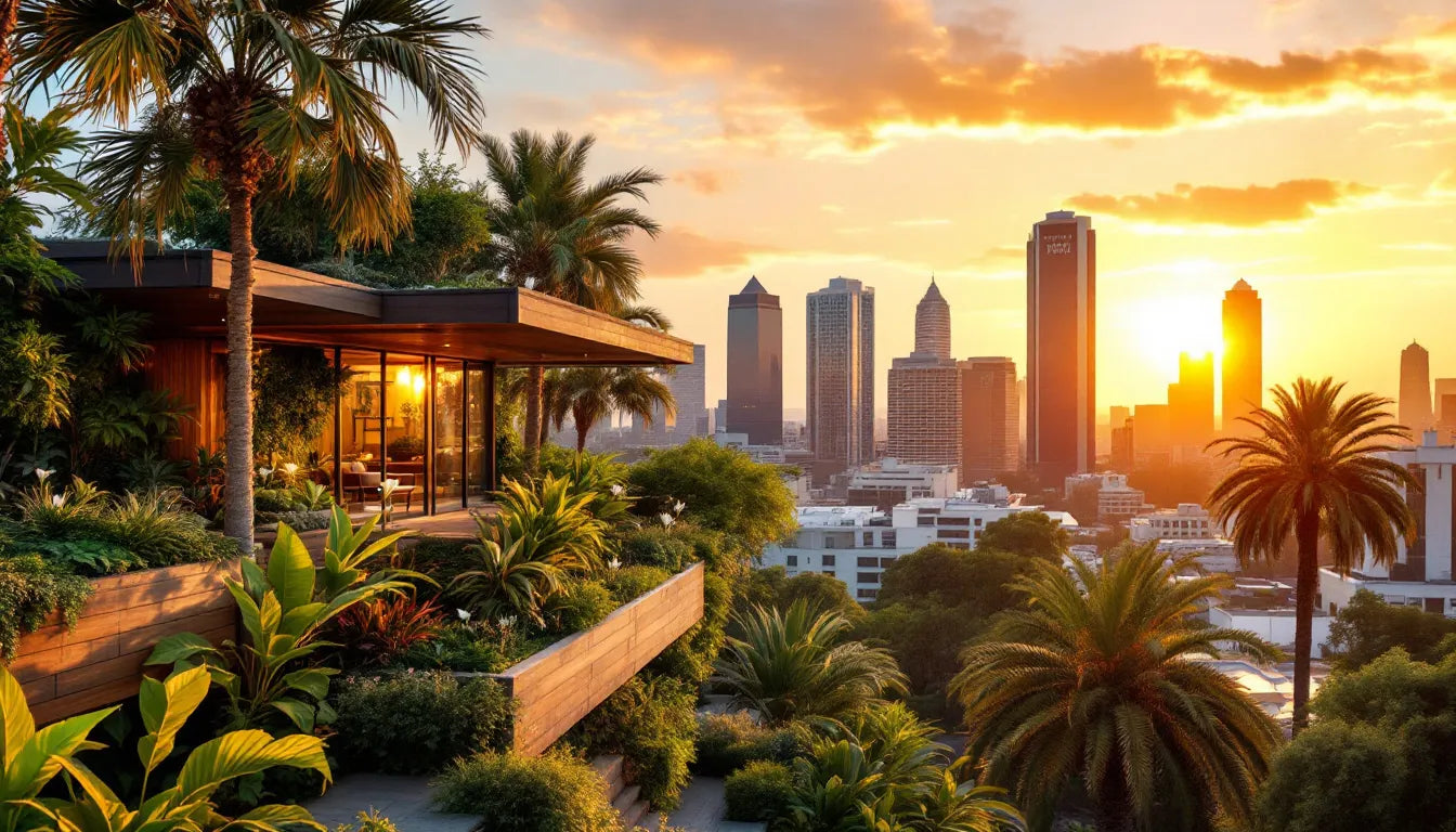 Los Angeles view with spa plants and CBD theme