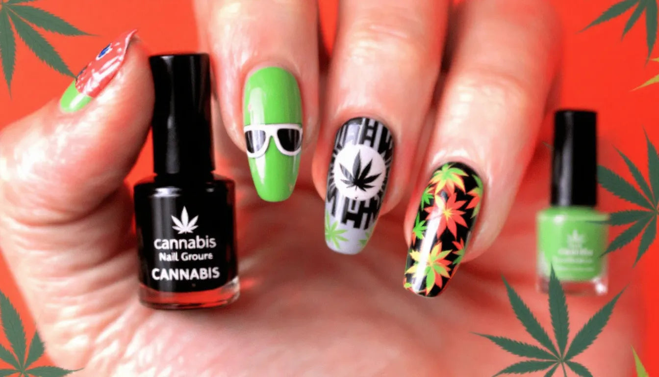 Cannabis-themed nail art and beauty accessory toolkit