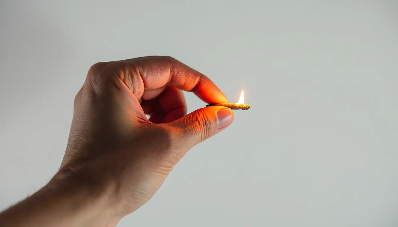 Hand holding a lit cannabis joint
