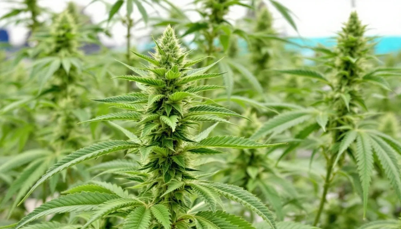 Cannabis leaf between red and blue political signage