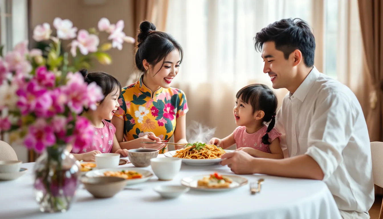 Asian family sharing a meal at home