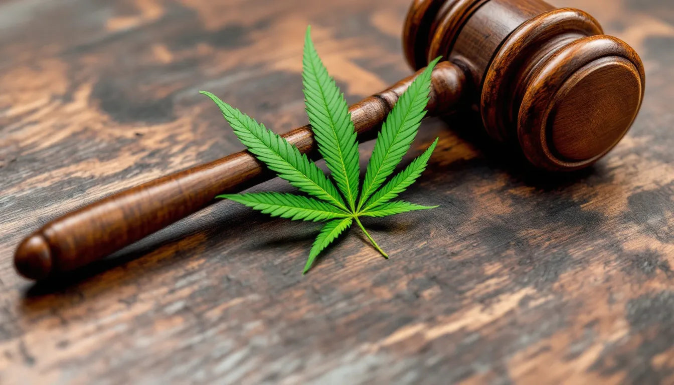 Gavel next to cannabis leaf representing enforcement