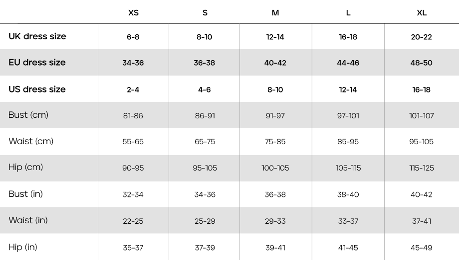 bodysuit size guide