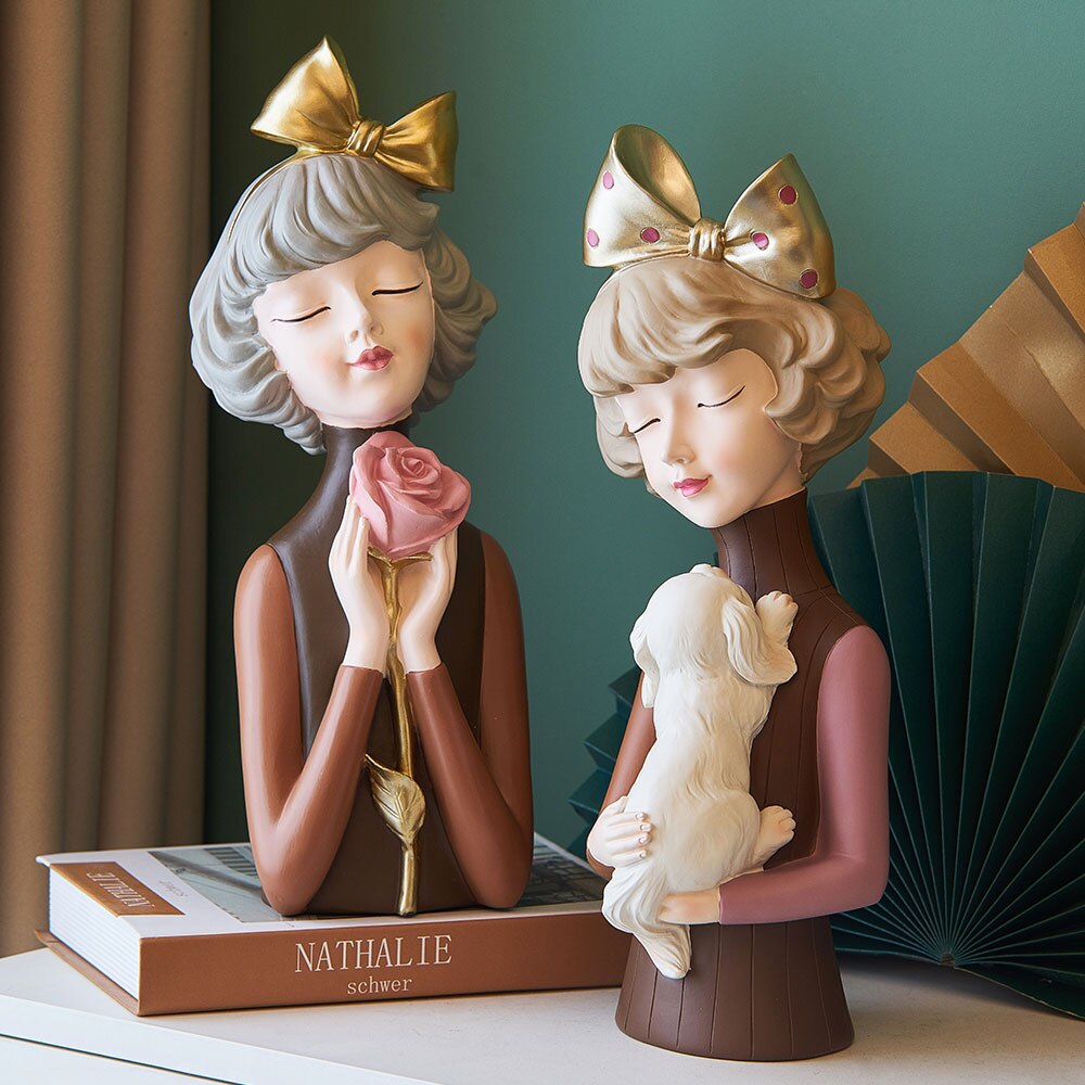 Bow Girl Sculpture Resin Figure Statue Bubble Girl Nordic Home Decor Living Room Decor Accessories Gift Statues for Decoration