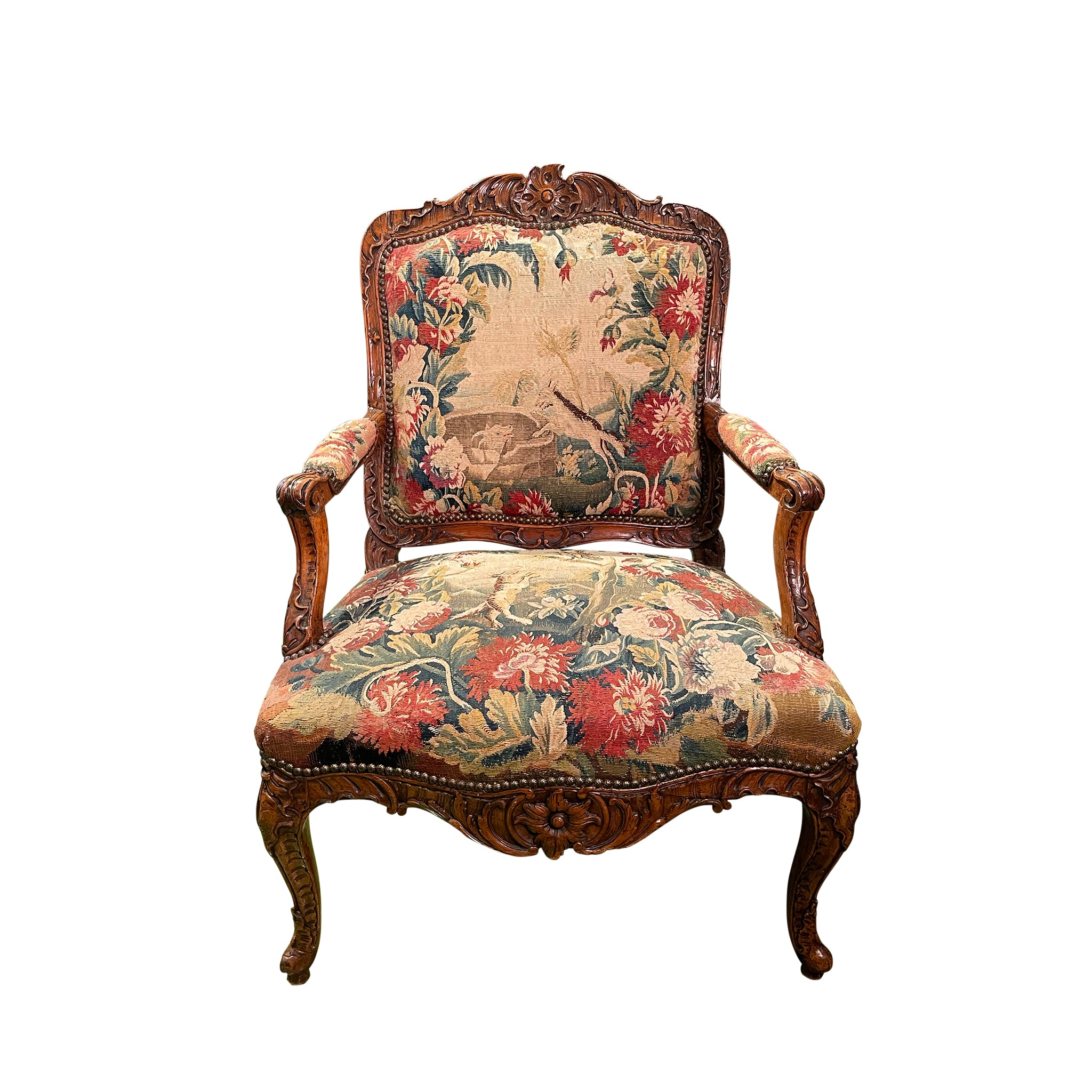 Een hekel hebben aan Vervreemding Beweren Large Louis XV Walnut Fauteuil with 18th Century Tapestry Upholstery – KRB