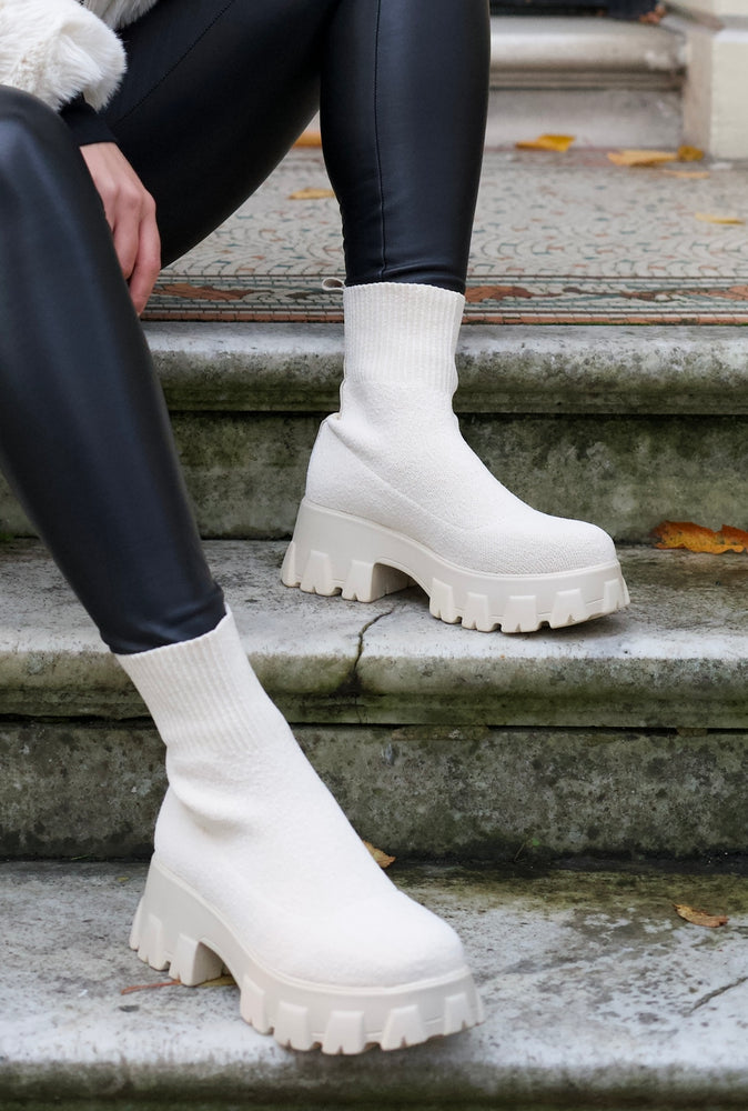 chunky cream ankle boots