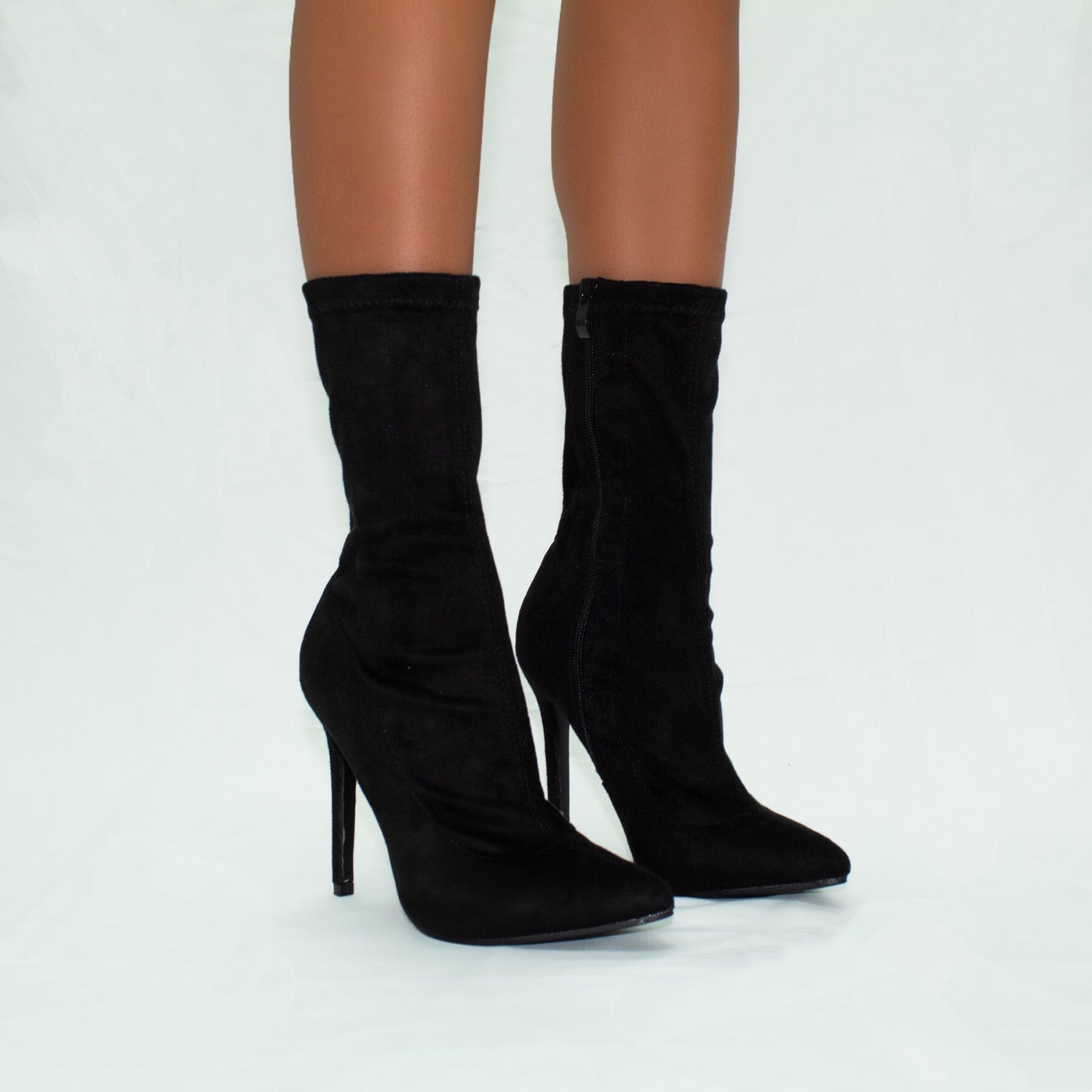 Turner - Black Lycra Zip Up Stilletto Heel Ankle Boots — Gal Next Door
