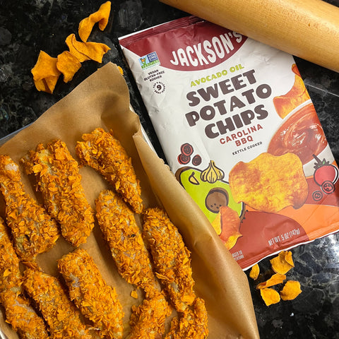 Chicken Tenders Crusted in Jackson's sweet potato chips