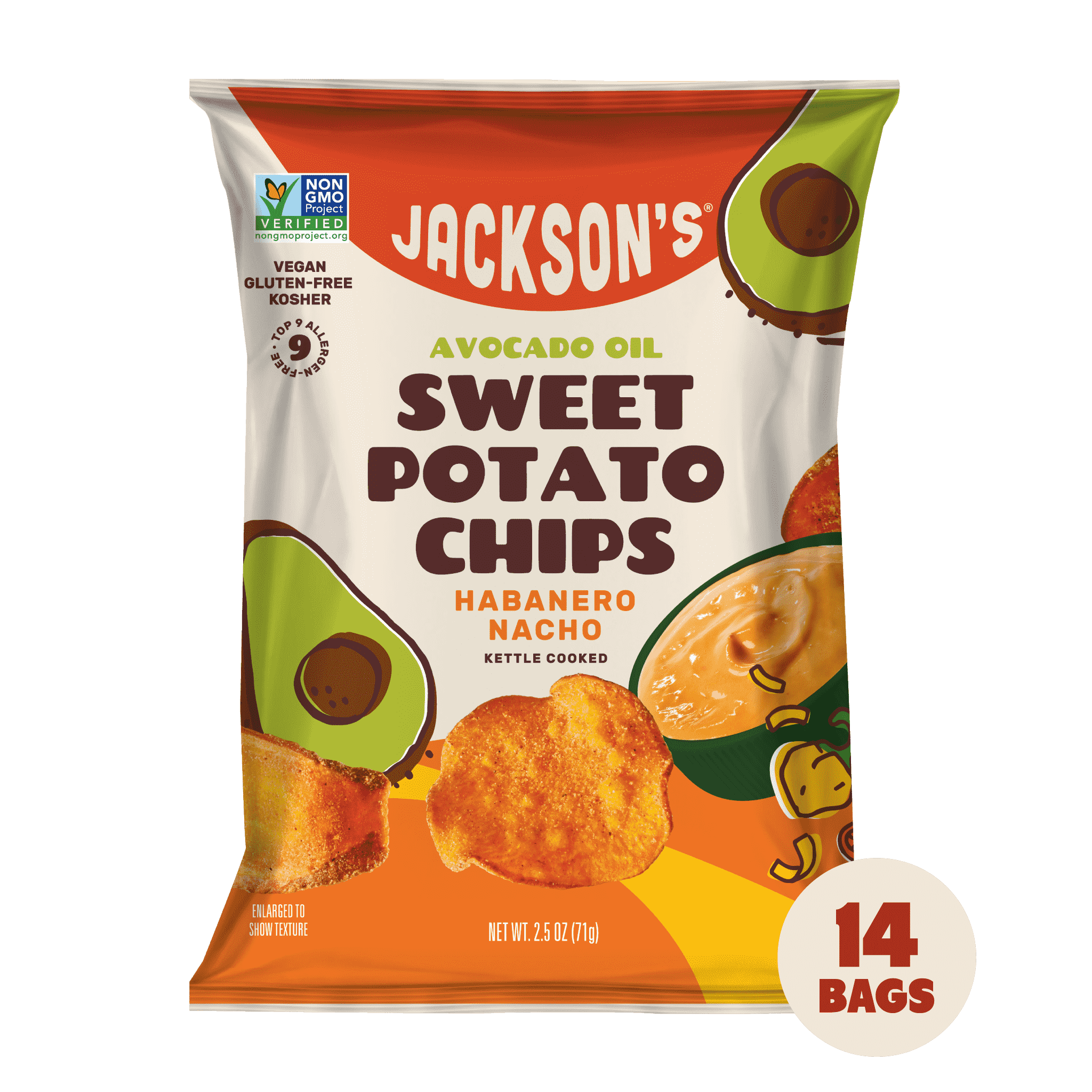 Habanero Nacho Sweet Potato Chips in Avocado Oil 2.5oz (Pack of 14)