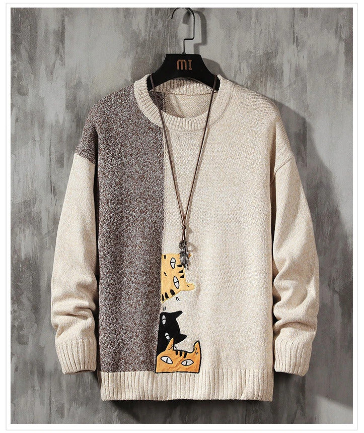 Cartoon Cat Knitted Sweatshirt