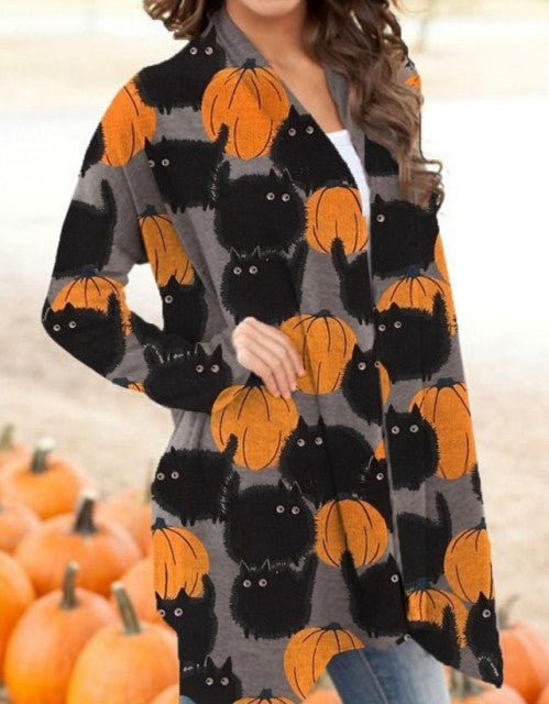 Halloween Cat Pumpkin Cardigan