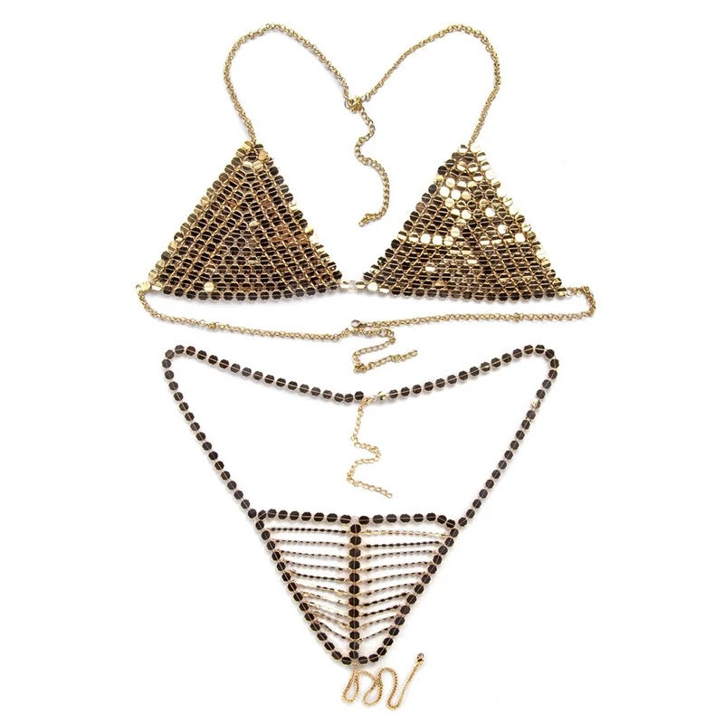 Reservations Only Gold Metal Bikini Swimsuit Jewelry