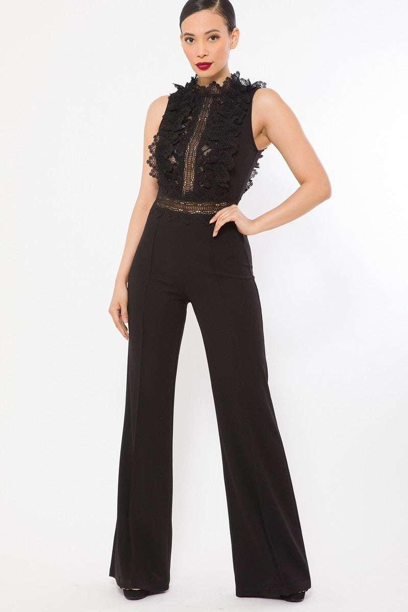 Crochet Lace Combined Bodice Jumpsuit | Chishtis.com