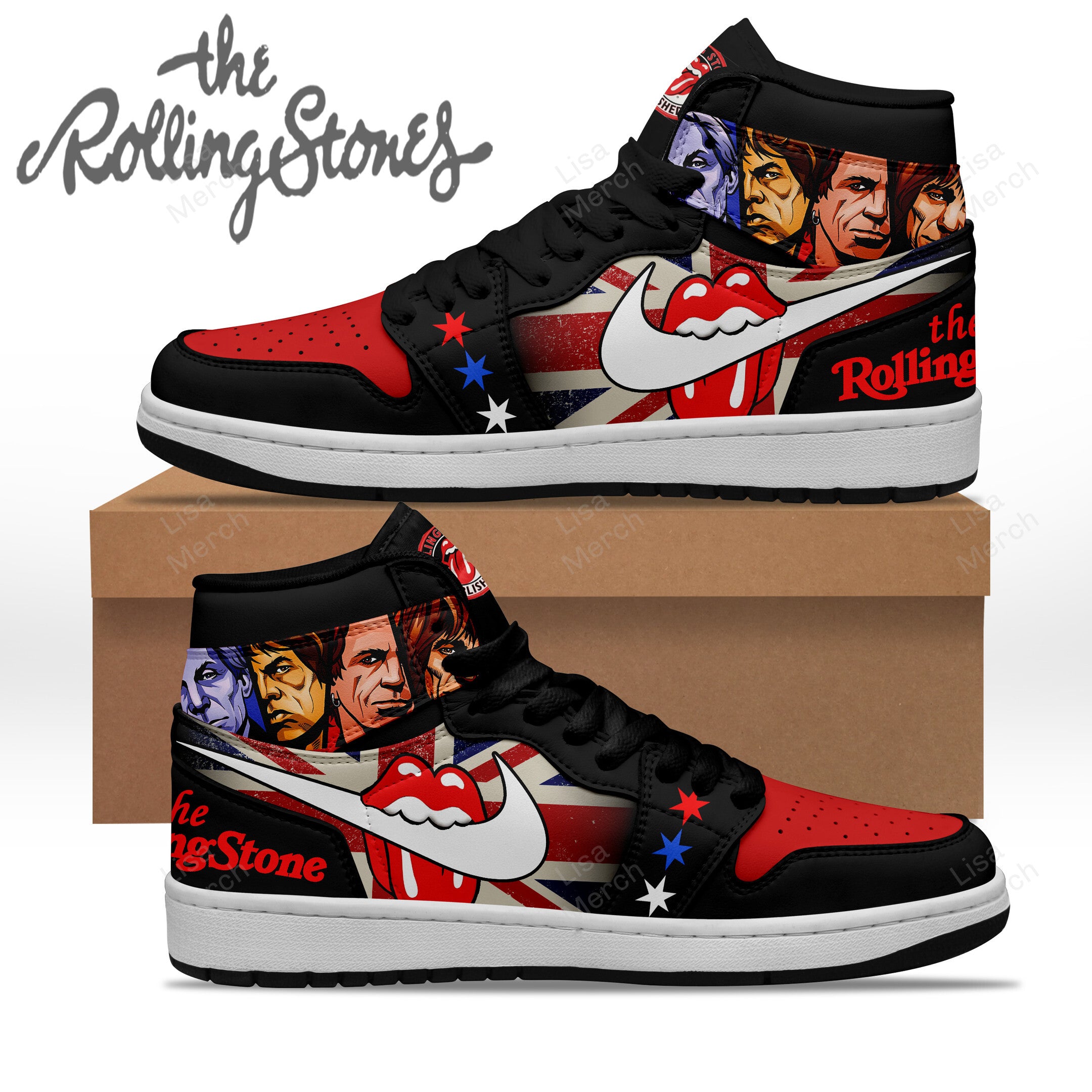 The Rolling Stones AJ1 High Sneakers Shoes For Men And Women