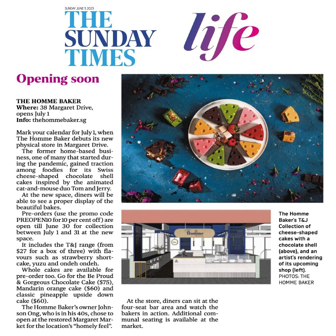 The Homme Baker is featured on The Sunday Times as one of the best new cafes to visit during the June holidays.