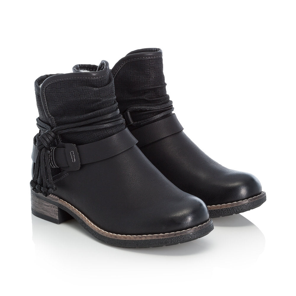 RIEKER - 94689-00 LOW HEEL COSY LINED ZIP ANKLE BOOT - BLACK – Victor & Children's Shoes