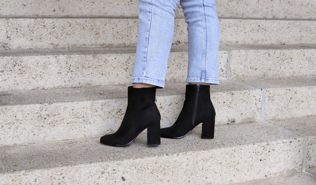 Women's Suede Ankle Boots - Biglove in Black Microsuede