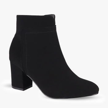 Women's Black Block Heeled Short Boots Trendy Side Zipper - Temu
