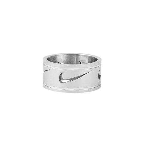 silver nike ring with swoosh cut outs