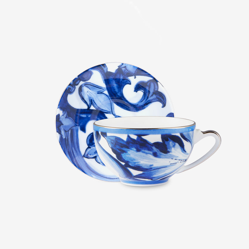 Dolce&Gabbana Casa | Blue Mediterraneo Fiore Foglie Tea Cup and Saucer –  Maison Lipari