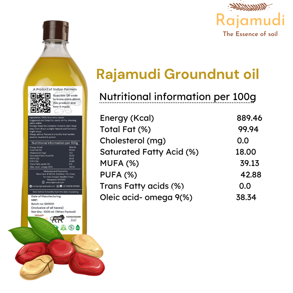 rajamudi, rajamudi.com, rajamudi oils, rajamudi wood pressed oils, rajamudi groundnut oil, groundnut oil, groundnut oil benefits, use of groundnut oils, nutrition factor 