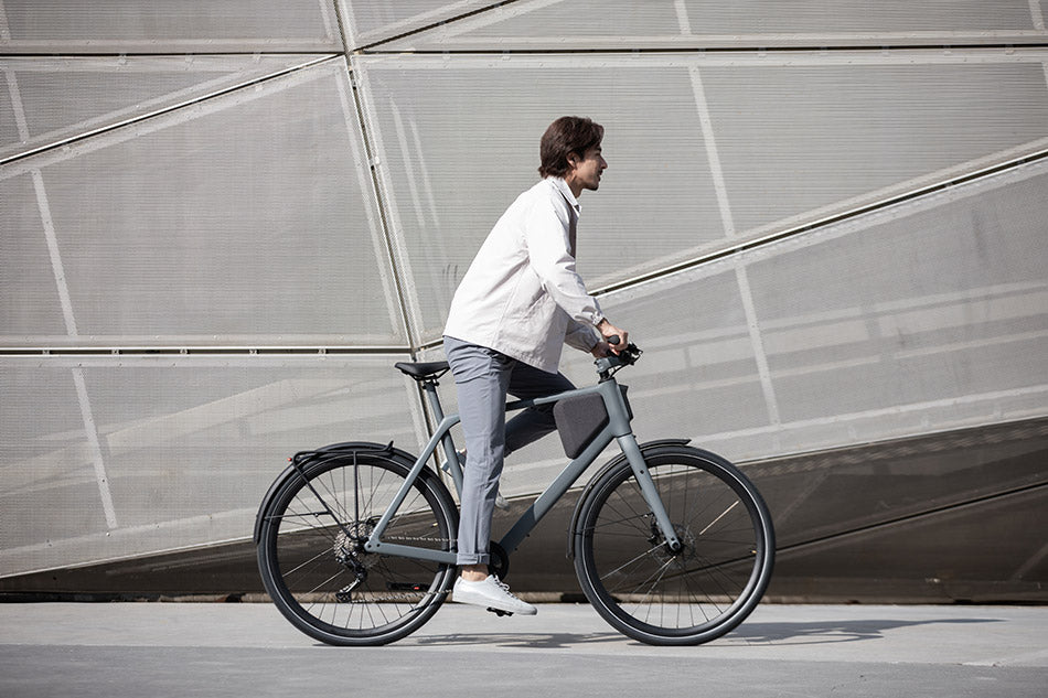 A man riding a ebike outside