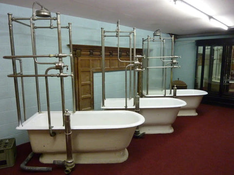 Glass panelled Edwardian shower baths 