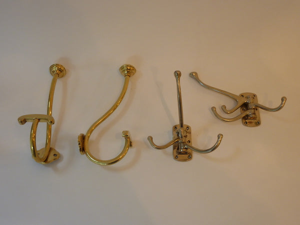 2 Vintage Brass Bistro Hooks C.1920 – stiffkey-bathrooms