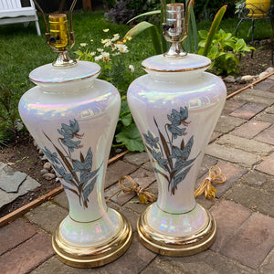 milk glass lamps with flowers