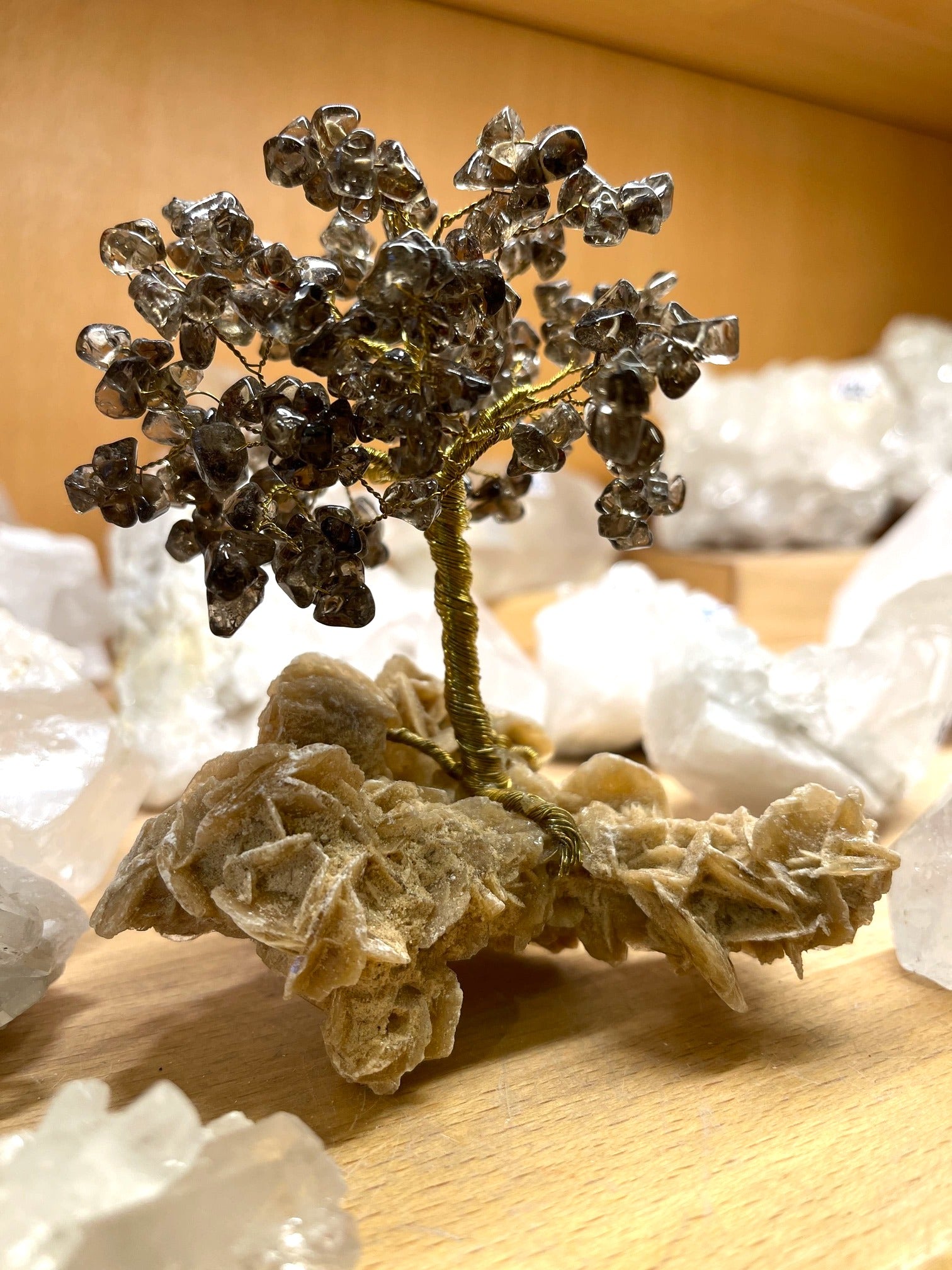 Glücksbaum aus Wüstenrose & Rauchquarz