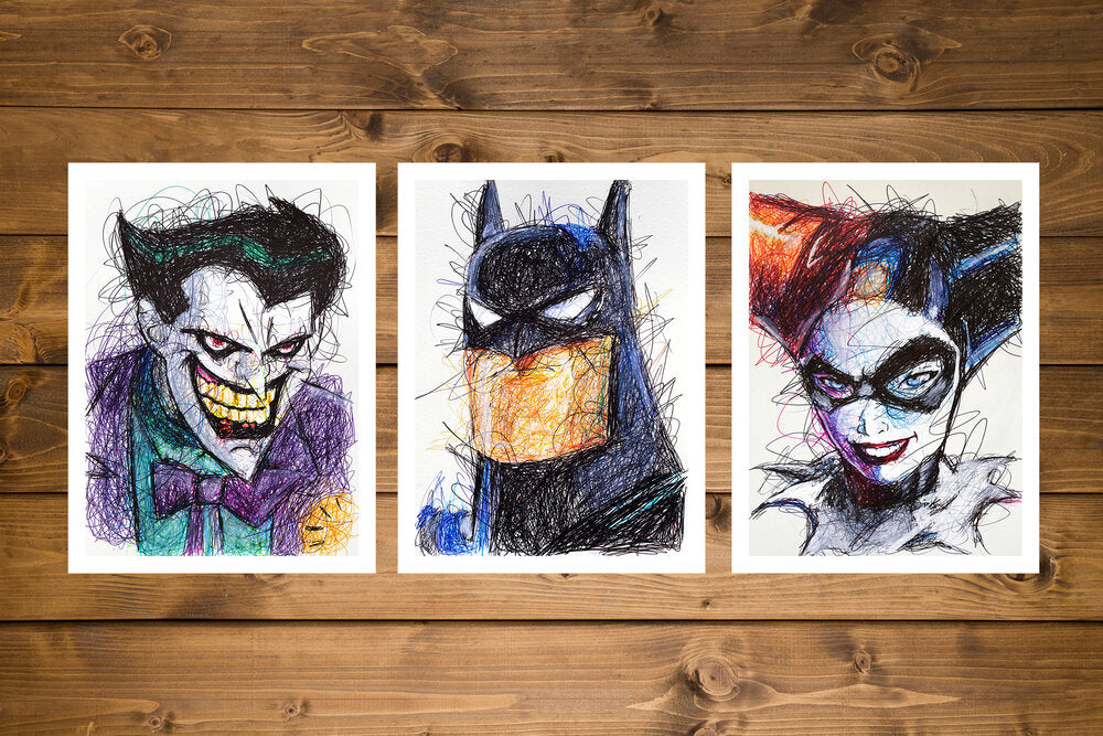 Batman Animated Series Ballpoint Pen Art Print Set – Cody James by Cody