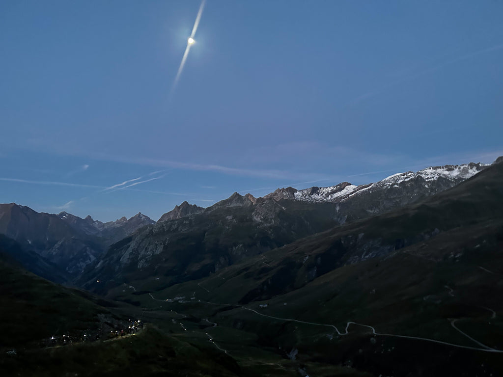 UTMB runners by headlamp before dawn