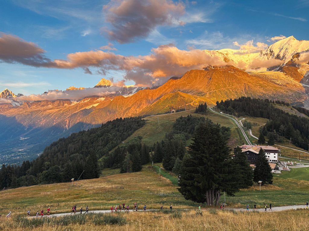 Sunset on the mountains near the start of UTMB